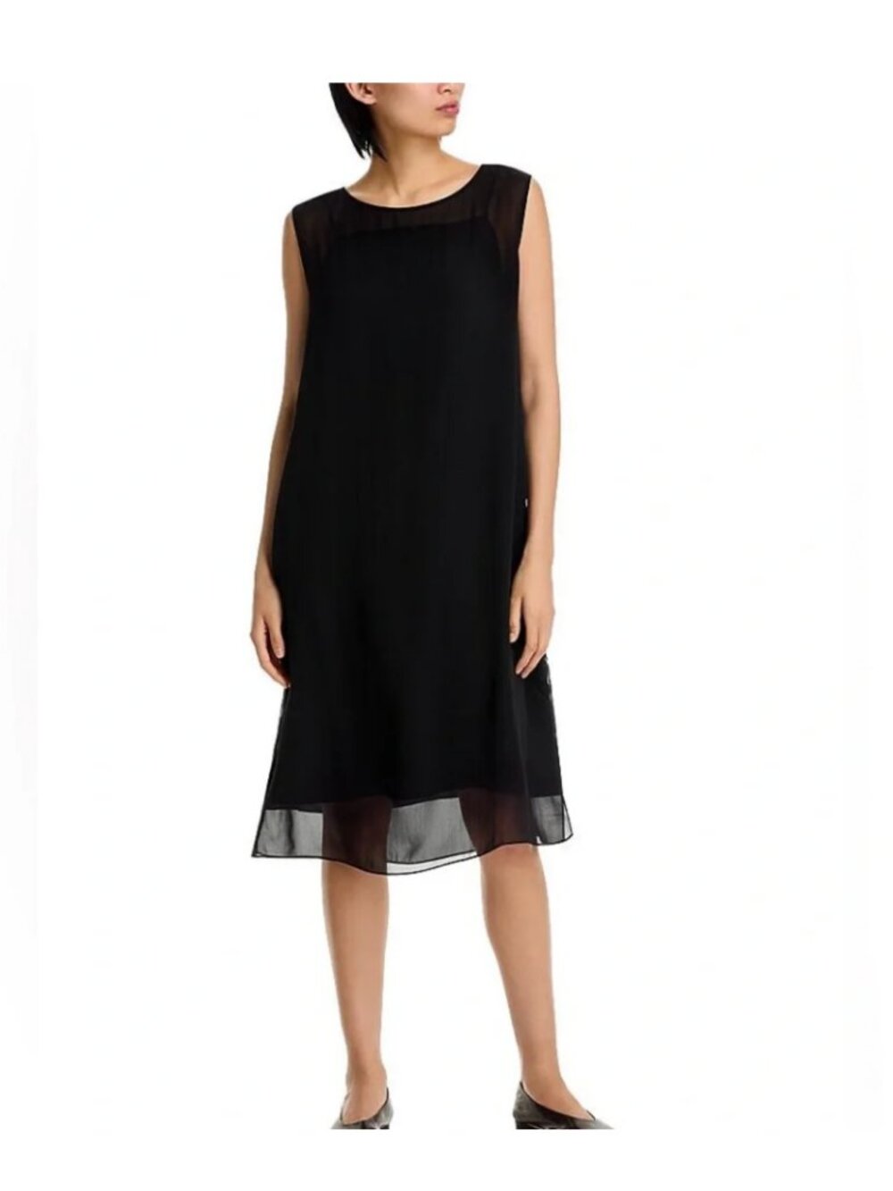 Eileen Fisher Woman's Sheer Silk Georgette Layered Silk Dress Black Sz Woman 2X